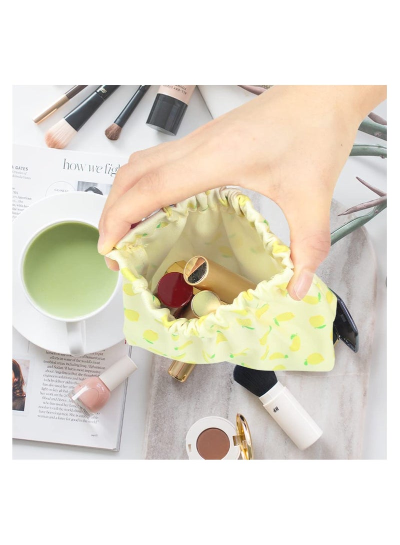 2Pcs Lambskin Mini Makeup Bag Small for Purse Waterproof Floral Travel Pouch Organizer Lipstick Headphones Jewelry Yellow and Brown - Image 2