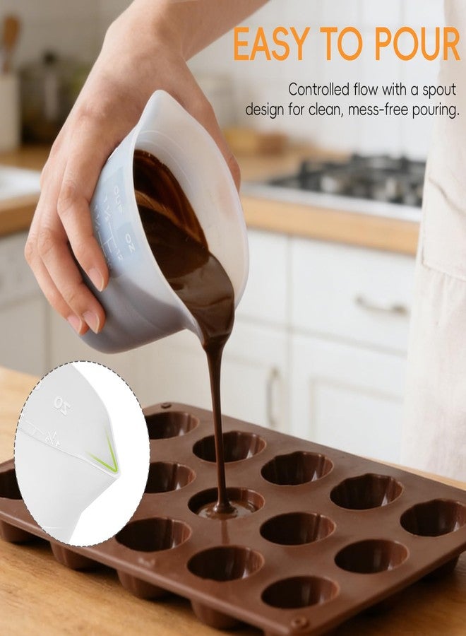 TUZAZO Silicone Chocolate Melting Cup Set with 3Pcs Silicone Measuring Cups (250ml & 350ml) and 4Pcs Jar Spatulas Baking Supplies for DIY Chocolate & Dessert Dipping - Image 5