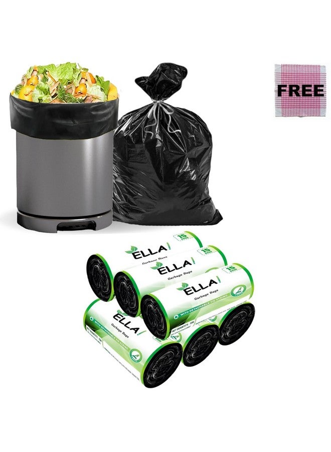 ELLA Ella Garbage Bags 24 x 32 Inches (Large) 90 Bags 6 Rolls Black Color With Check Duster Cloth Free  - Image 1