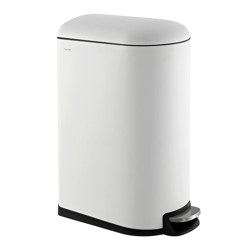 happimess HPM1009C Roland Mini 26Gallon StepOpen Trash Can with SoftClose Lid Modern Minimalistic Fingerprint Proof for Home Kitchen Laundry Room Office Bedroom Bathroom White