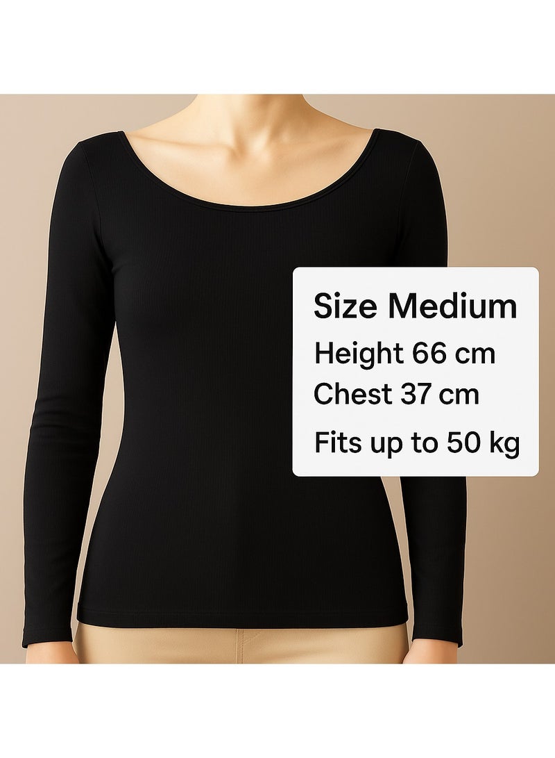 Soft Steps Top Ribbed Long Sleeve Black  – Size M - Image 2
