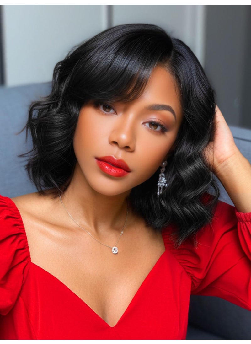 Fancy Hair - Fancy Hair Short Loose Wave Wig Synthetic Body Wavy Wig Glueless Curly Bob Wigs Small Lace Side Part Wavy Bob Wig for Black Women - Image 1