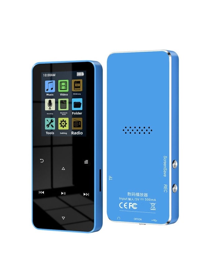 Student Metal Touch Keys Bluetooth MP3 Mini Walkman Music Player Mp4 English External Plug-in Card-Body Color:Blue 【metal Card + Bluetooth】】-Memory Capacity:4gb With Fm 【headphones + Data Cable + Packaging】 - Image 1