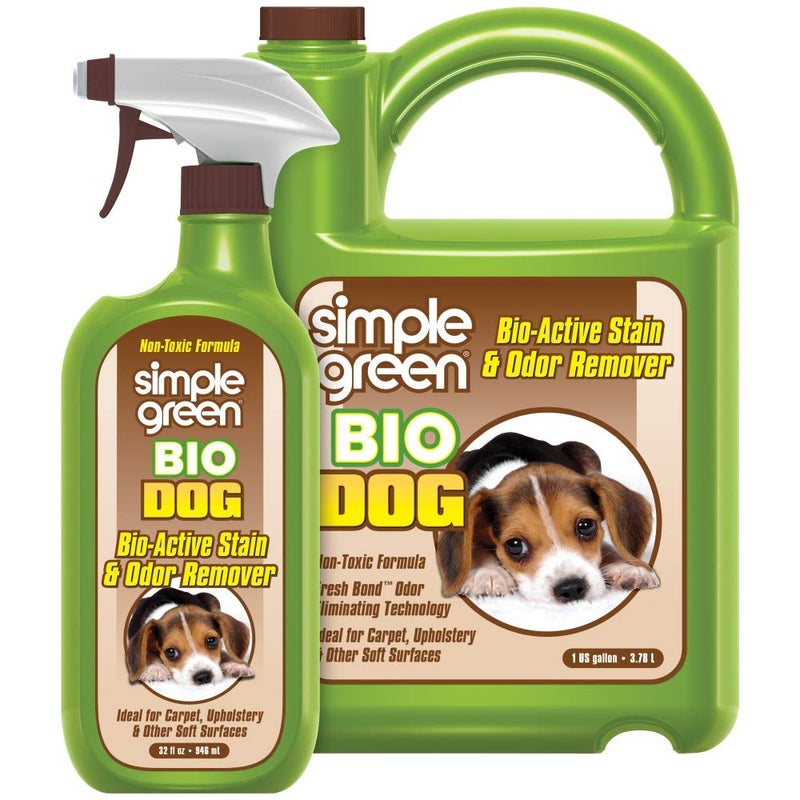 Simple Green Bio Dog Active Stain & Odor Remover - Enzyme Cleaner & Stain Remover for Carpet  Rugs & Fabric - eliminates Urine Odor (32 oz Spray & 1 gal Refill) - Image 1