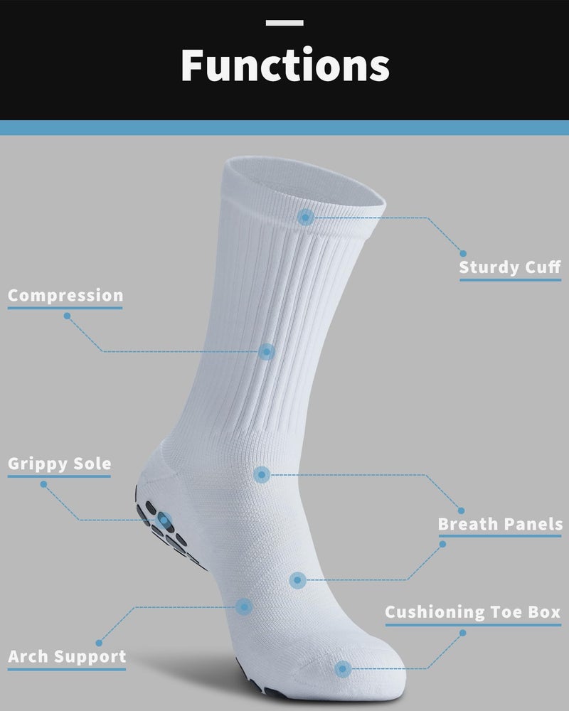 CWVLC Grip Socks Soccer - Cushioned Non-Slip Grippy for Men & Women Athletic - Barre Hospital Sticky Slipper Socks, Medium, White, 3 Pairs - Image 4