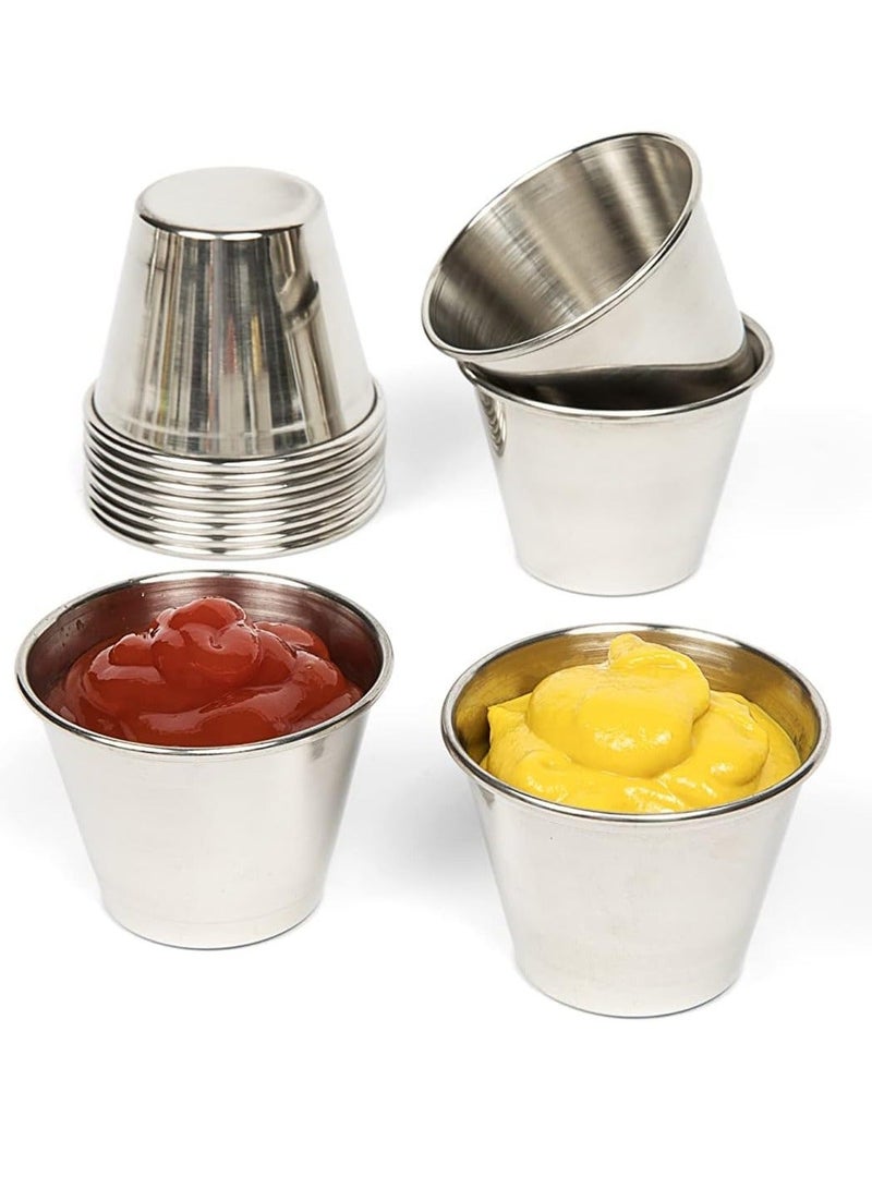 Small Sauce Cups, Stainless Steel Ramekin Dipping Sauce Cup, Commercial Grade Individual Round Condiment cups Reusable Stackable Metal Portion Containers for Sampling Salad Dressing, Sides 12Pcs 60ml  - Image 1