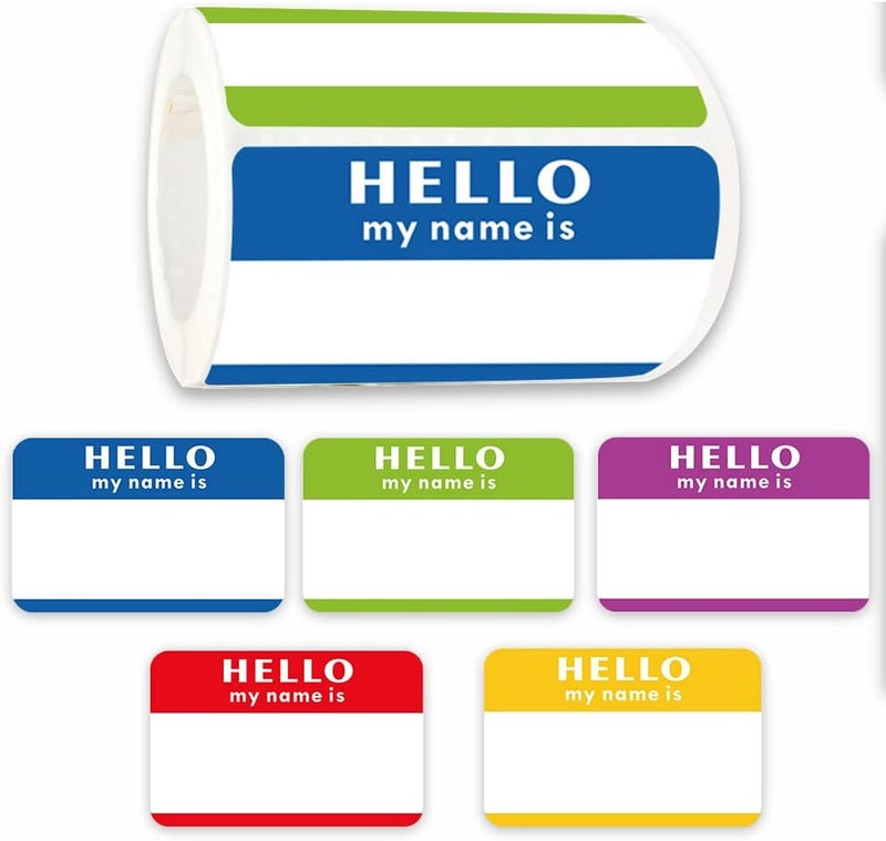 جووديرن 1 لفة 300 قطعة من ملصقات الأسماء الملونة ذاتية اللصق "مرحبًا اسمي هو" ملصقات ملصقات شخصية بخط مثقب، ملصقات ملابس، ملصقات أسماء للمدرسة والفصول الدراسية والمكتب - مرحبًا - Image 1