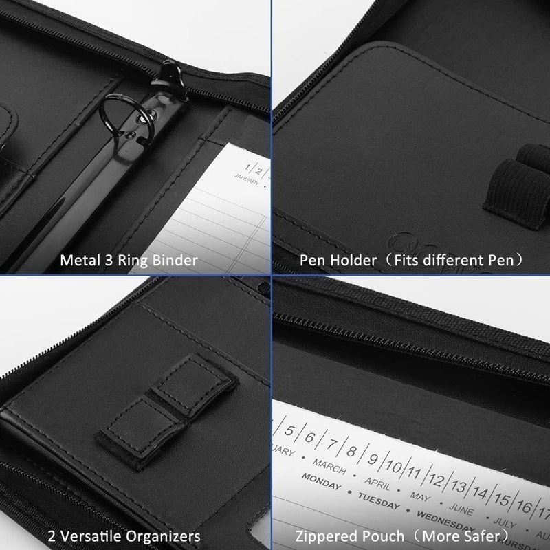 OOWOLF 【2 Pack】 Padfolio Resume Portfolio Folder, PU Leather Professional with Round Ring Binder 8.5 x 11 Inch Writing Pad Tablet Sleeve Interview Document Organizer Business Card Holder Case - Image 4
