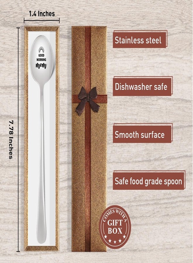 HSNBT Mom's Coffee Spoon Gift, Good Morning Mom, Mother's Day Gifts for Mom Mum Mother Birthday Christmas Gift from Son Daughter, Best Mom Ever Gifts Engraved Stainless Steel Spoon - Image 2
