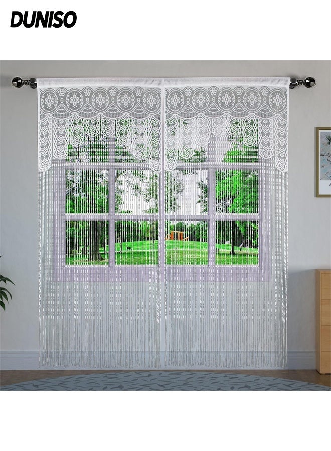 DUNISO 2-Piece Door String Curtain, Boho Doorway Window Curtains for Wall Divider, Cute Strip Tassel Curtain for Wedding, Coffee House, Restaurant Parts,White (1m*2m) - Image 1