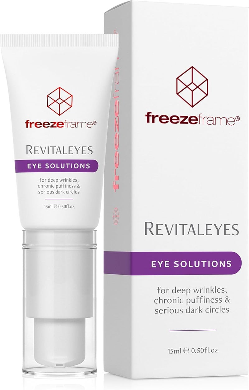 freezeframe Revitaleyes Clinical Anti Wrinkle Gel Hydrating Eye Cream for Dark Circles and Puffy Eyes with Hyaluronic Acid 3 Powerful Peptides Vitamin C and a Unique Gel Tensor System 15ml