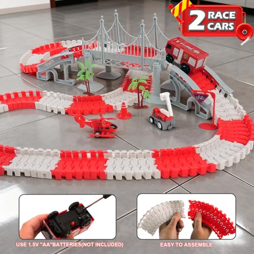 GIAT Race Car Track Toy for Kids Birthday Gift for Boys Ages 3 4 5 6 7 Year Old Flexible DIY Playset with Helicopter and Fire Truck 330 PCS Interactive Set - Image 5