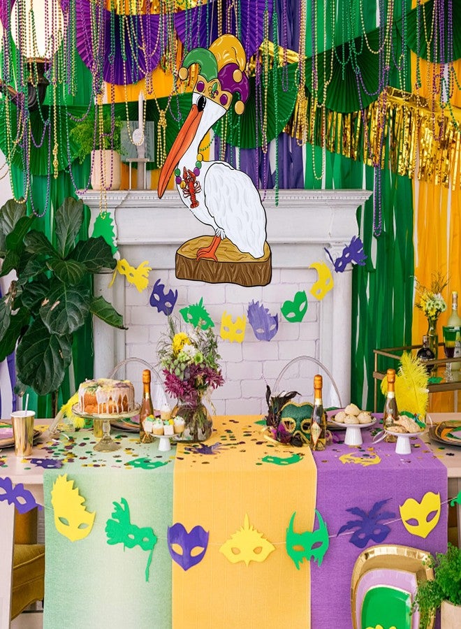 Yewfold Mardi Gras Front Door Sign Decor New Orleans Carnival Pelican Wooden Hanging Sign Mardi Gras Wood Hanger Masquerade for Holiday Indoor Outdoor Wall Window Decoration - Image 3