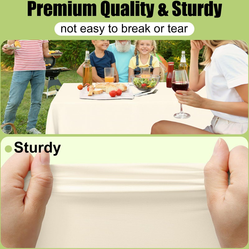 Smiry Disposable Table Cloth - 6 Pack, 54 x 108 Inch Waterproof Rectangle Tablecloths for Parties, Decorative Plastic Table Cover, Leakproof & Sturdy, Beige - Image 2