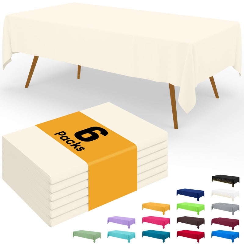 Smiry Disposable Table Cloth - 6 Pack, 54 x 108 Inch Waterproof Rectangle Tablecloths for Parties, Decorative Plastic Table Cover, Leakproof & Sturdy, Beige - Image 1