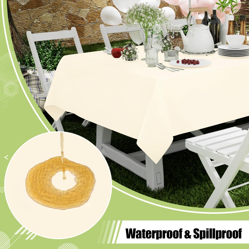 Smiry Disposable Table Cloth - 6 Pack, 54 x 108 Inch Waterproof Rectangle Tablecloths for Parties, Decorative Plastic Table Cover, Leakproof & Sturdy, Beige - Image 3