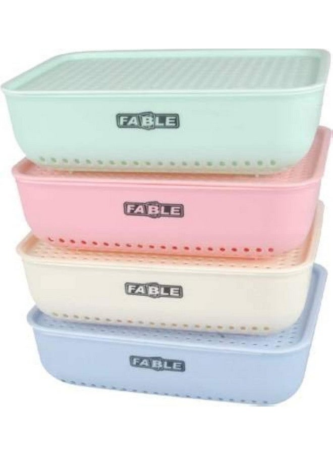 Nabhya Combo Of 4 Croma Multipurpose Basket With Lid Plastic Box Organiser for Home Kitchen Storage Basket (Croma 4 Big) - Image 1