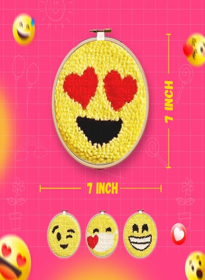 KREEDA DIY Punch Needle Art Kit Beginners, Emoji Embroidery DIY kit, with a Wooden 10*10' X Inch 4 designs printed monk clothes Woolen Yarns. Gifts for Girls & Boys Ages 6, 7, 8, 9, 10, 11, 12 (Punch Needle Emoji) - Image 4