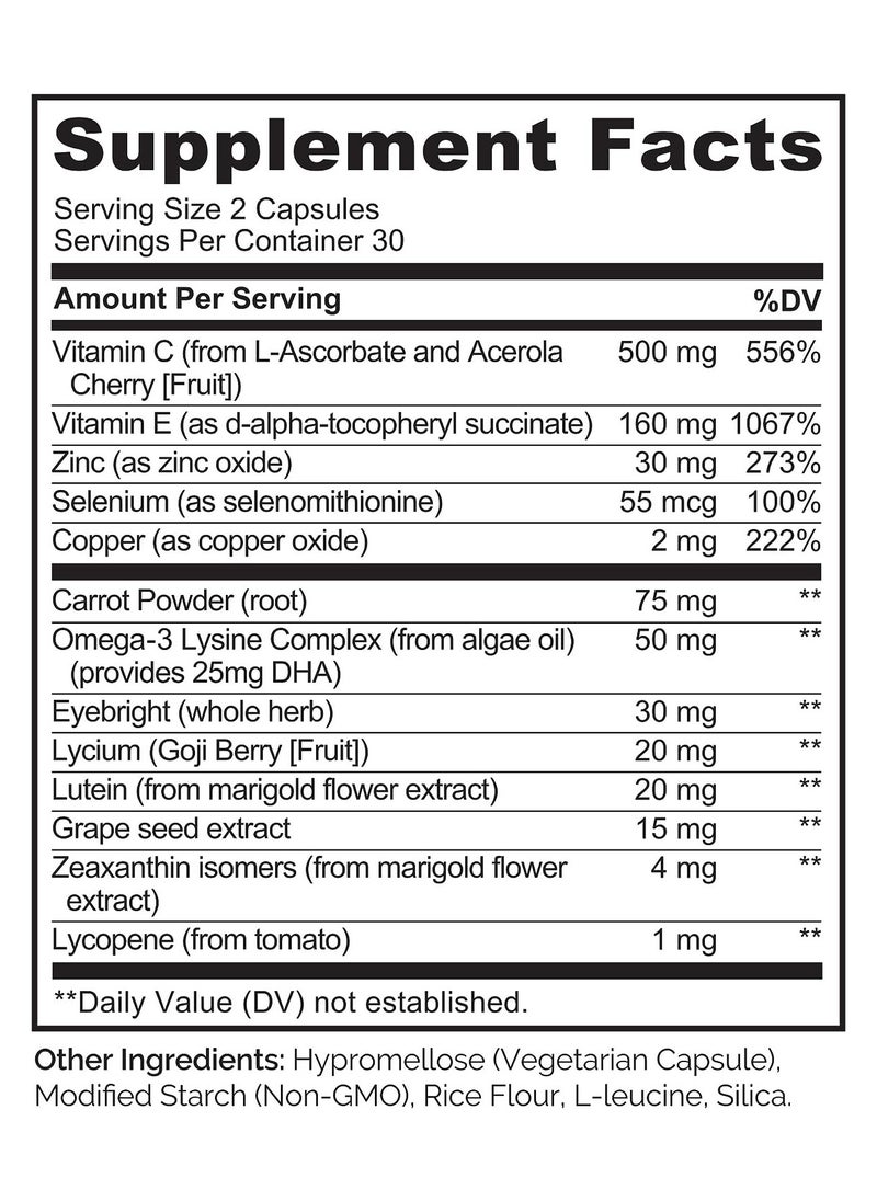 NATURELO - Eye Health with AREDS 2 Nutrients +Blue Light Defenae With 20mg Lutein to support Eye Health with Lutein, Zeaxanthin, & Omega-3 Dietary Supplement 60 Vegetarian Capsules - Image 1