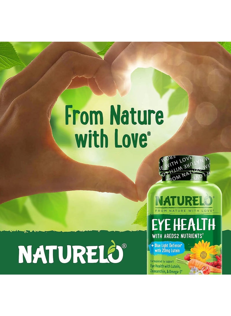 NATURELO - Eye Health with AREDS 2 Nutrients +Blue Light Defenae With 20mg Lutein to support Eye Health with Lutein, Zeaxanthin, & Omega-3 Dietary Supplement 60 Vegetarian Capsules - Image 1