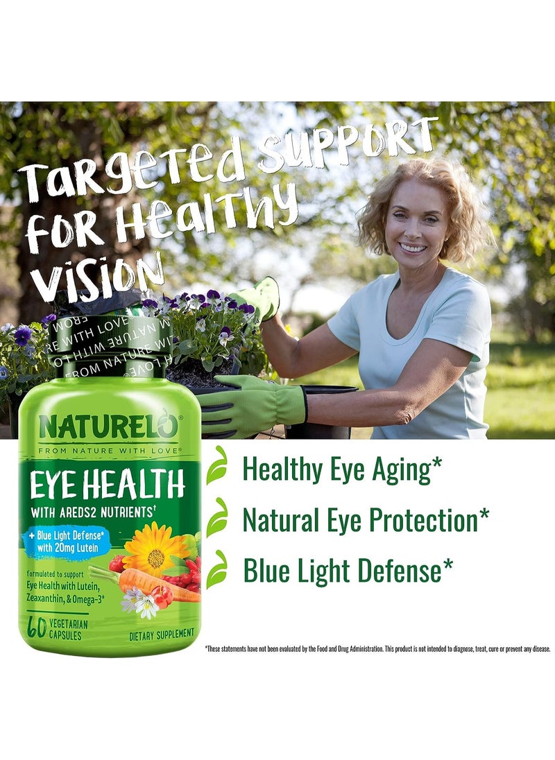 NATURELO - Eye Health with AREDS 2 Nutrients +Blue Light Defenae With 20mg Lutein to support Eye Health with Lutein, Zeaxanthin, & Omega-3 Dietary Supplement 60 Vegetarian Capsules - Image 1