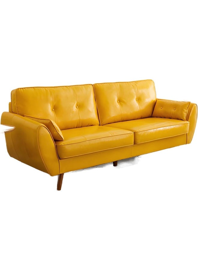Comfynest 33.46 H Faux Leather Flared Arm Sofa With 2 Pillows Tufted Back Sofa 186 X 83 X 86 Cm Yellow - Image 1