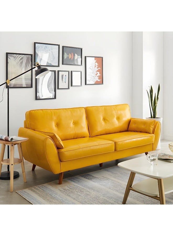 Comfynest 33.46 H Faux Leather Flared Arm Sofa With 2 Pillows Tufted Back Sofa 186 X 83 X 86 Cm Yellow - Image 2