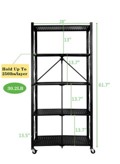 EMZJ 5 Tier Foldable Storage Shelves for Kitchen Rack No Assembly Shelving on Wheels Rolling Cart Garage Bathroom BOOK Organizer Unit J030  - Image 4