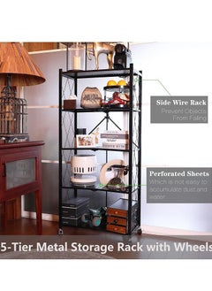 EMZJ 5 Tier Foldable Storage Shelves for Kitchen Rack No Assembly Shelving on Wheels Rolling Cart Garage Bathroom BOOK Organizer Unit J030  - Image 1