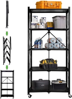 EMZJ 5 Tier Foldable Storage Shelves for Kitchen Rack No Assembly Shelving on Wheels Rolling Cart Garage Bathroom BOOK Organizer Unit J030  - Image 2