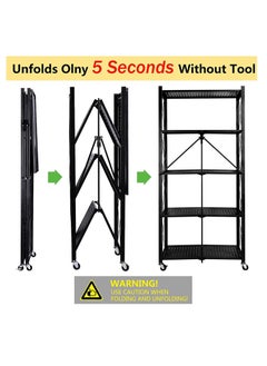 EMZJ 5 Tier Foldable Storage Shelves for Kitchen Rack No Assembly Shelving on Wheels Rolling Cart Garage Bathroom BOOK Organizer Unit J030  - Image 3