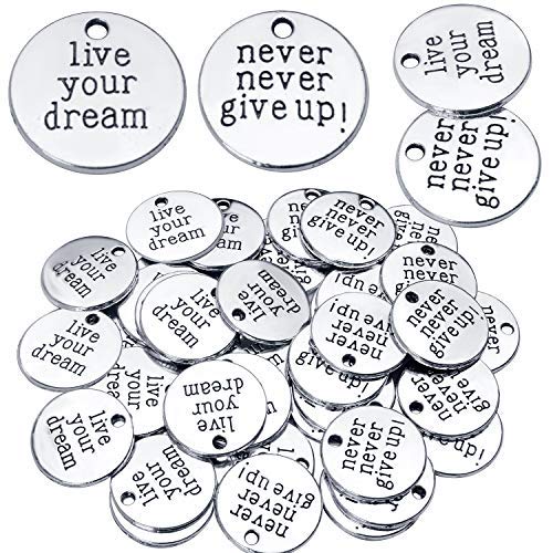 Jdesun 50pcs Inspirational Words Charm Antique Silver Flat Message Pendants Jewelry Findings Making Accessory for Crafting Necklace Bracelet - Image 1