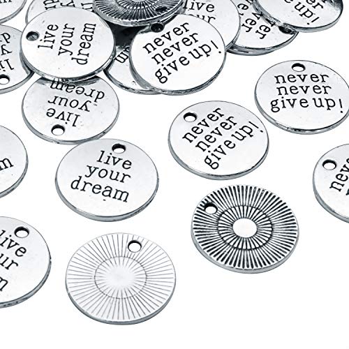 Jdesun 50pcs Inspirational Words Charm Antique Silver Flat Message Pendants Jewelry Findings Making Accessory for Crafting Necklace Bracelet - Image 4
