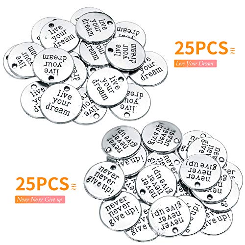 Jdesun 50pcs Inspirational Words Charm Antique Silver Flat Message Pendants Jewelry Findings Making Accessory for Crafting Necklace Bracelet - Image 3