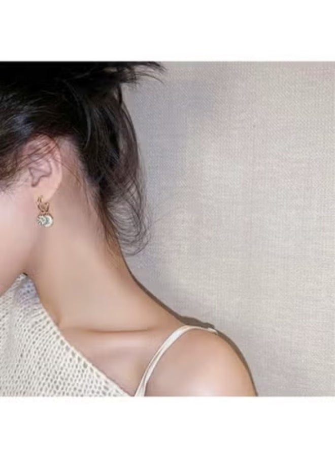 Glow Golden Double Disc Drop Earrings with Gemstone Accents - Image 3