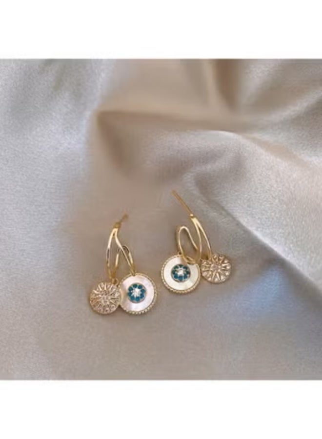 Glow Golden Double Disc Drop Earrings with Gemstone Accents - Image 1