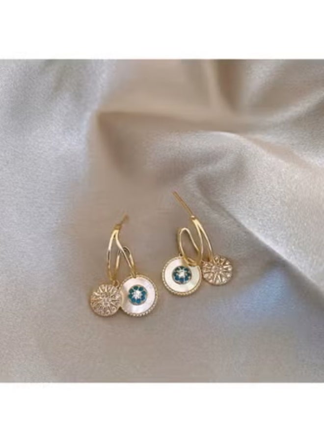 Glow Golden Double Disc Drop Earrings with Gemstone Accents - Image 2