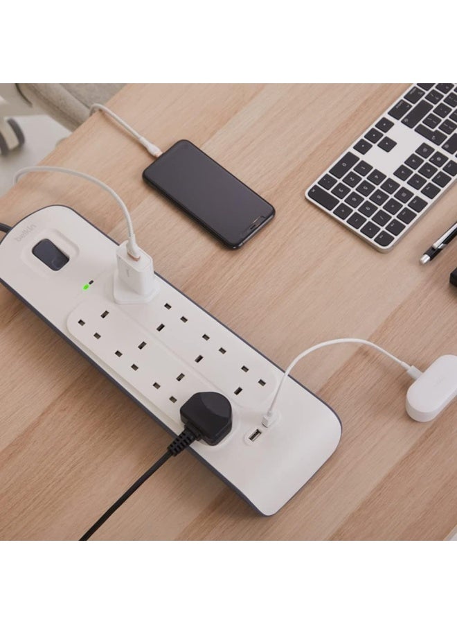belkin Belkin 8 Way Surge Protection Strip 2 Meter with 2 x 2.4Amp USB Charging  - Image 3