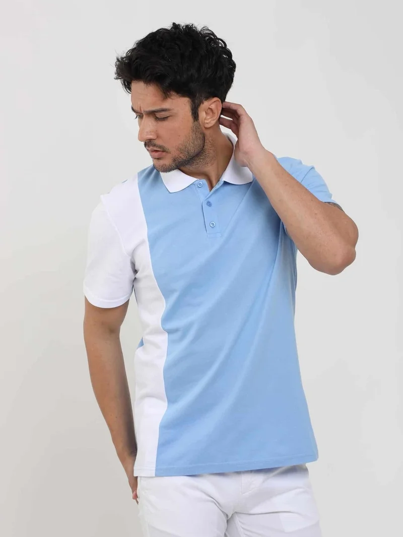 Dufy Blue Men's Slim Fit Patterned Polo Neck Tshirt - 105279