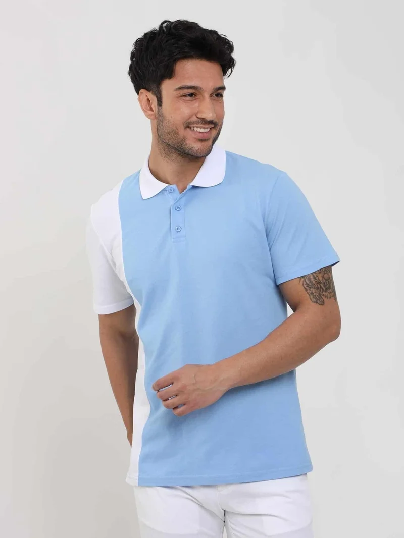 Dufy Blue Men's Slim Fit Patterned Polo Neck Tshirt - 105279