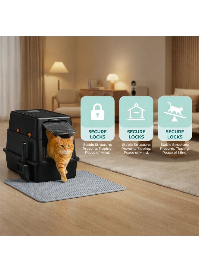 Extra Large Stainless Steel Cat Litter Box – High Sided Black Litter Pan 58x38x39cm, Anti-Splash & Easy to Clean - Image 2