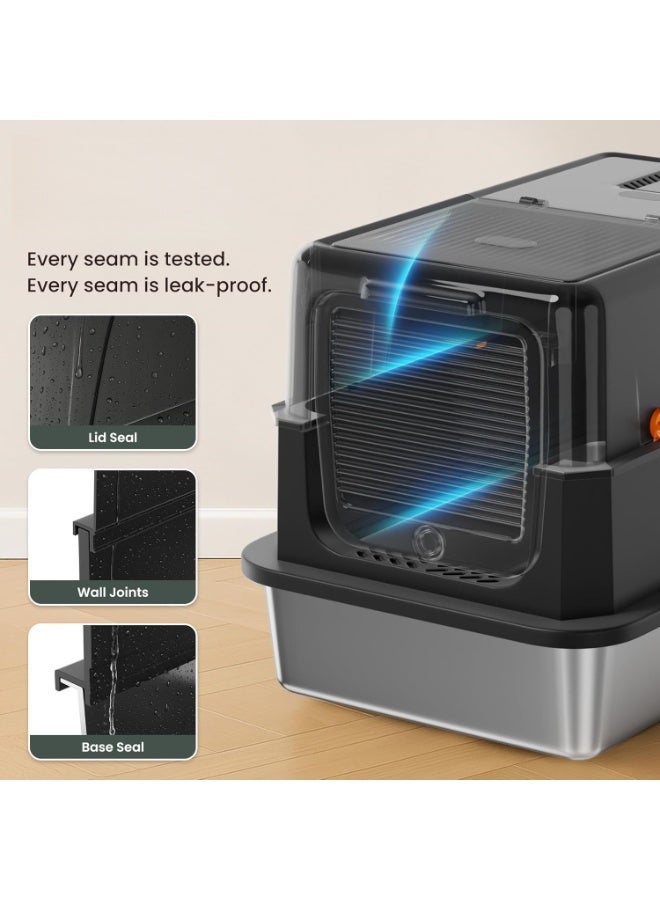 Extra Large Stainless Steel Cat Litter Box – High Sided Black Litter Pan 58x38x39cm, Anti-Splash & Easy to Clean - Image 4