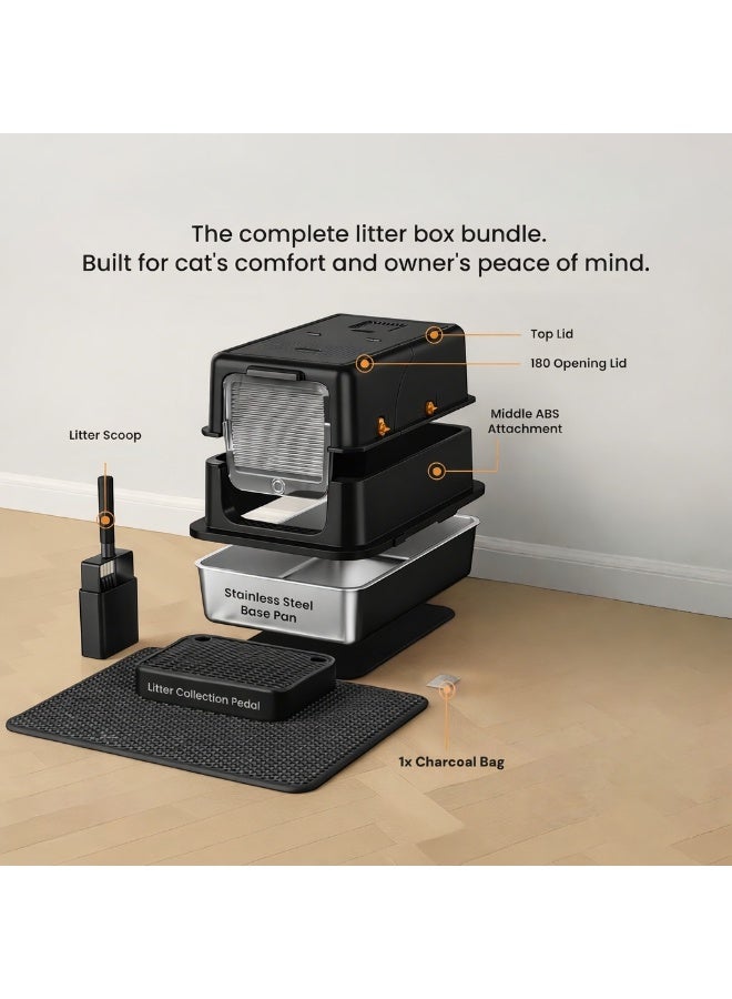 Extra Large Stainless Steel Cat Litter Box – High Sided Black Litter Pan 58x38x39cm, Anti-Splash & Easy to Clean - Image 5