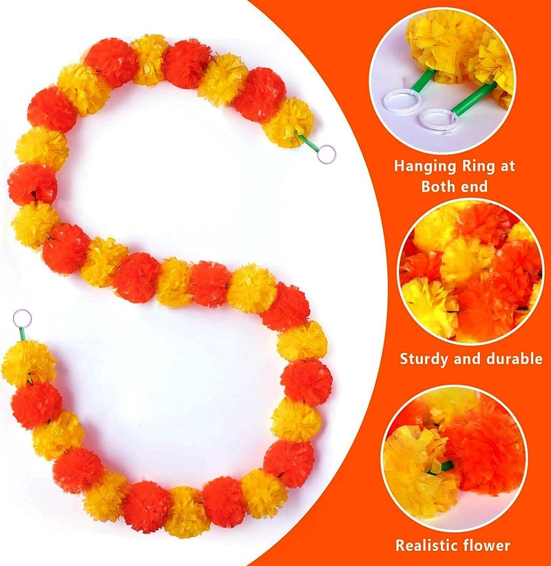 Propsicle Artificial Marigold Flowers Garlands for Background Decoration on Annaprashan Haldi Ceremony Housewarming Door Hanging Puja Room Decor Pack of 5 - Image 4