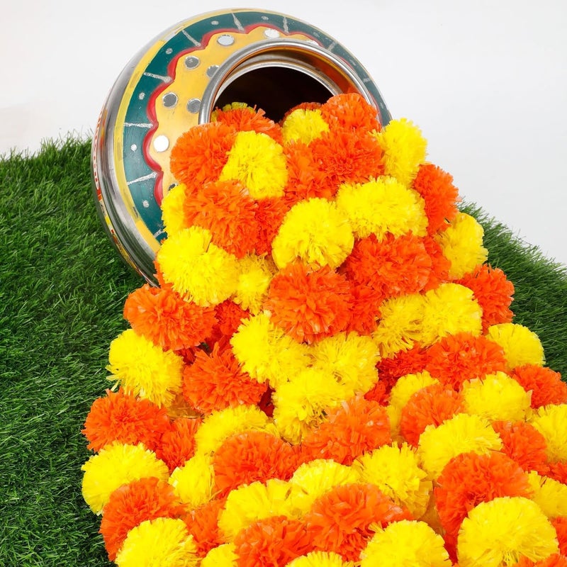 Propsicle Artificial Marigold Flowers Garlands for Background Decoration on Annaprashan Haldi Ceremony Housewarming Door Hanging Puja Room Decor Pack of 5 - Image 3