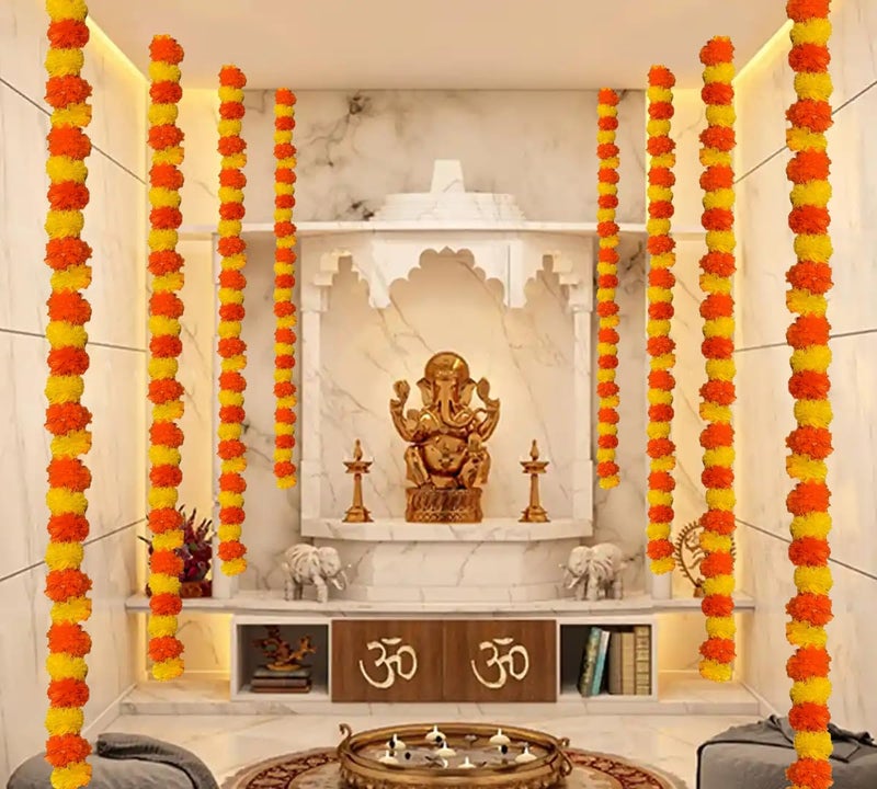 Propsicle Artificial Marigold Flowers Garlands for Background Decoration on Annaprashan Haldi Ceremony Housewarming Door Hanging Puja Room Decor Pack of 5 - Image 5