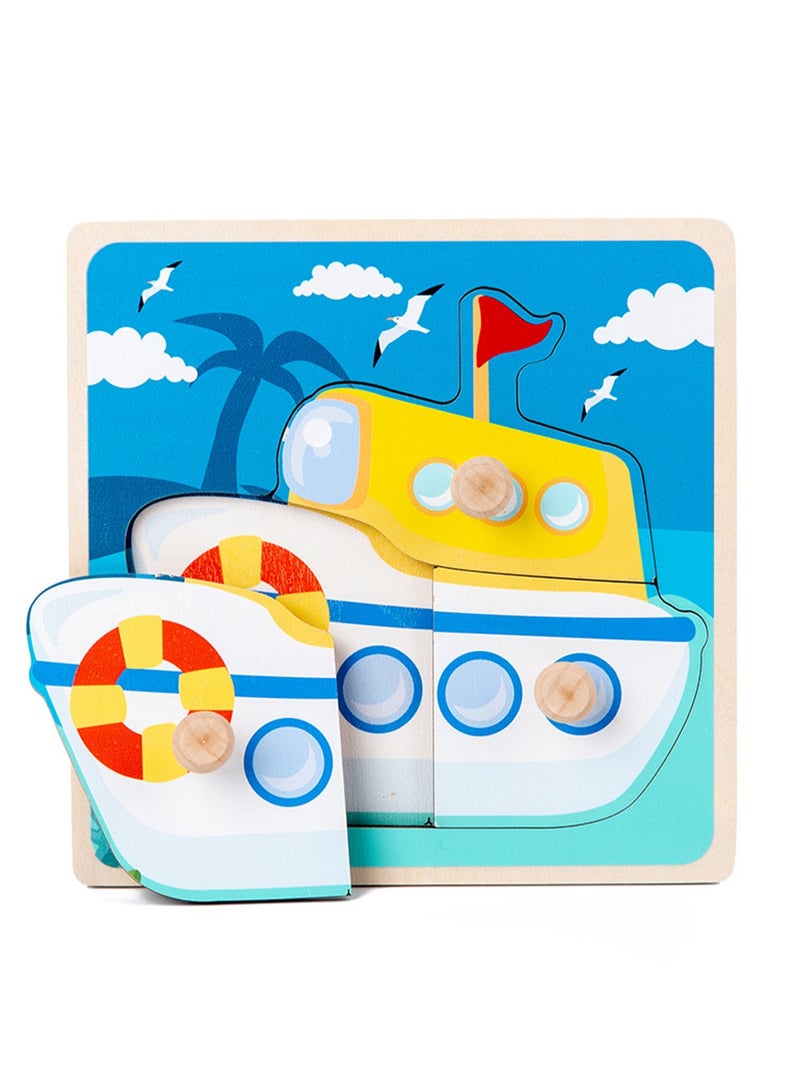 15cm Ship Model 1-3 Years Old Wooden Peg Jigsaw Puzzle Toy With Handle, Baby Children Fine Motor Skills Learning Educational Montessori Jigsaw Puzzle, Ideal Gift For 1 - 2 - 3 Years Old Boys And Girls - Image 1