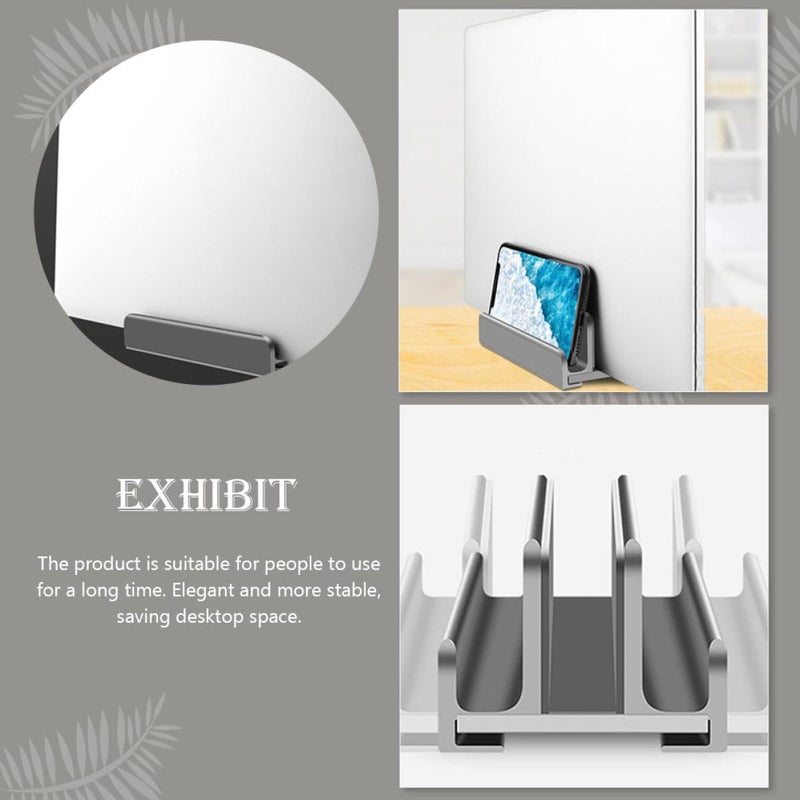 Adjustable Gray Laptop Tablet Vertical Stand with Fixed Base Multi Functional Organizer - Image 5