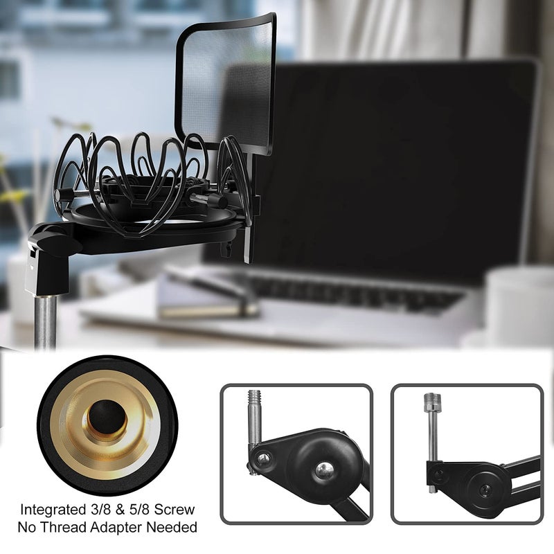 Mictop Universal Microphone Shock Mount with Pop Filter for All Microphones Size at 21mm-62mm, Includes Anti-Vibration Mic Holder and Pop Filter (Black) - Image 5