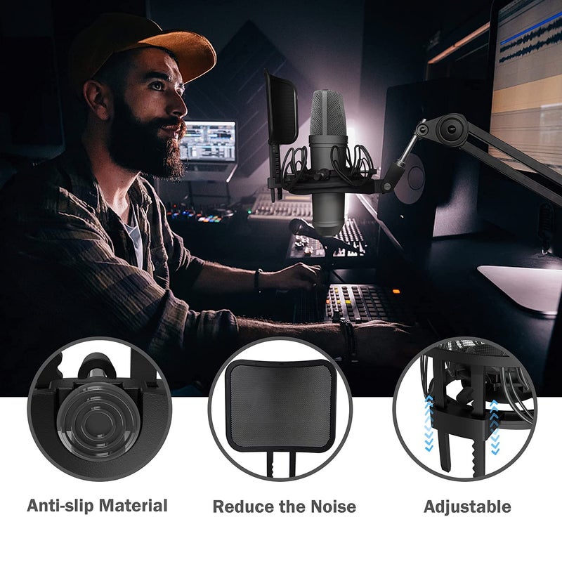 Mictop Universal Microphone Shock Mount with Pop Filter for All Microphones Size at 21mm-62mm, Includes Anti-Vibration Mic Holder and Pop Filter (Black) - Image 3